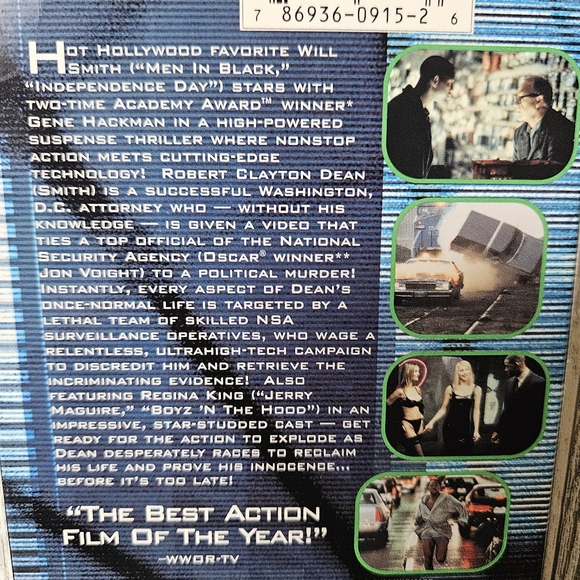 Enemy Of The‎ State VHS Movie 1999 Will Smith Gene Hackman Thriller Movie - Picture 7 of 9